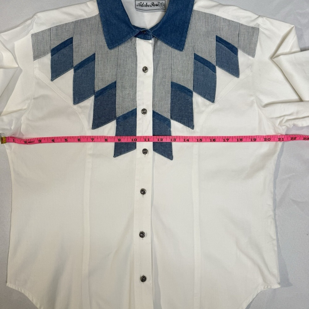 Adobe Rose Western Womens Denim Chambray Button Shirt Western Aztec Southwestern - Picture 9 of 12
